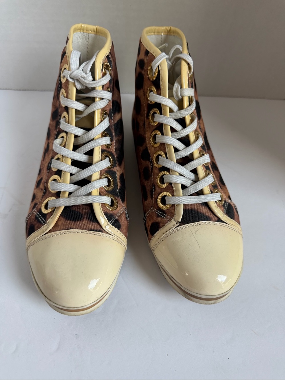 Dolce & Gabbana Leopard-Print High-Top Sneakers with Cream Patent Caps